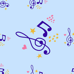 Abstract music notes seamless pattern background. musical illustration melody decoration