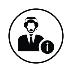Support chat, information center, hotline icon. Black vector design.