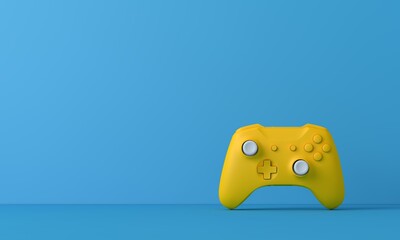 Bright yellow video game controller against a blue background. Gaming concept. 3D Rendering © ink drop