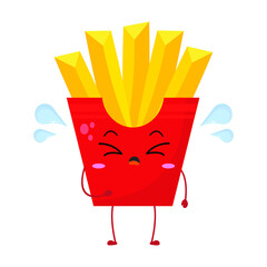 Vector illustration of french fries character with funny expression, cry, potato isolated on white background, simple minimal style, for mascot or emoticon collection