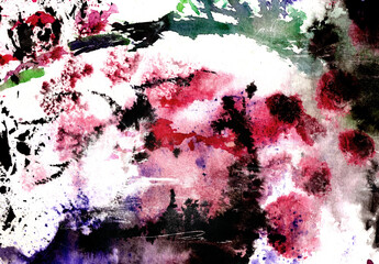 colorful abstract hand-painted red white green watercolor background