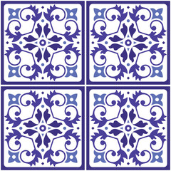 Lisbon Azulejo style vector seamless tile pattern, elegant decorative design inspired by art from Portugal, floral tiles
