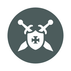 Shield, safe, safety, sword, military, security, password icon. Gray vector design.