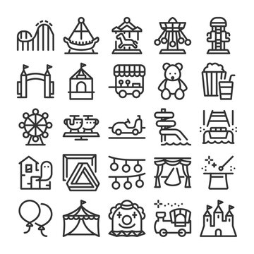 遊園地の乗り物　アイコン　セット