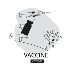 Vaccination illustration. Vaccine covid-19. Injection, virus