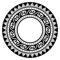 Polynesian Hawaiian tattoo style round frame or border vector design, boho tribal wave mandala pattern inspired by art traditional geometric art
- 468347504