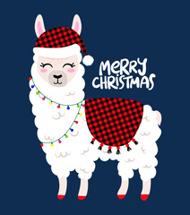 Christmas Llama pattern design with alpaca - funny hand drawn doodle. Adorable Xmas characters. Hand drawn doodle set for kids. Good for textile, nursery.
