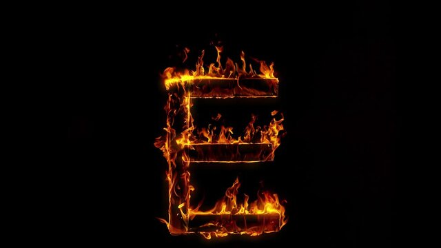 Super Slow Motion Shot of Burning Letter E Isolated on Black Background at 1000 fps.