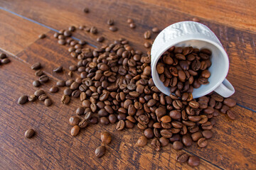 Inverted cup with coffee beans
