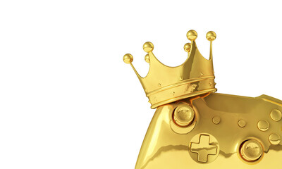 Video gaming gold winning medal. Game controller with a golden crown. 3D Rendering © ink drop