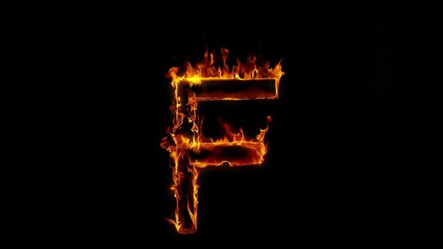Super Slow Motion Shot of Burning Letter F Isolated on Black Background at 1000 fps.