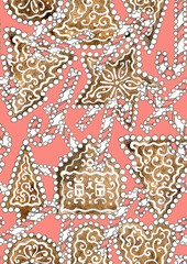 Seamless pattern with Christmas gingerbread and sweets