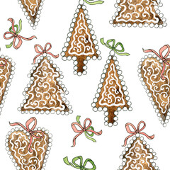 Seamless pattern with Christmas gingerbread and sweets