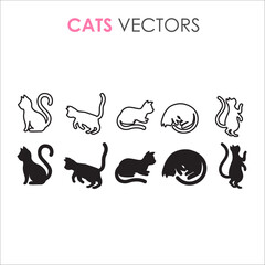 Cat black outline and silhoutte minimalist illustrations 