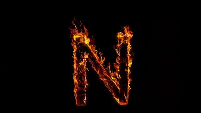 Super Slow Motion Shot of Burning Letter N Isolated on Black Background at 1000 fps.