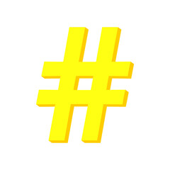 Fototapeta premium Yellow hashtag icon isolated on white