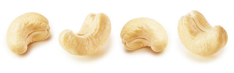 Cashew nuts isolated on white background, collection