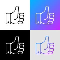 Thumbs up thin line icon. Hand gesture of success, confirmation, approve. Good choice. Modern vector illustration.