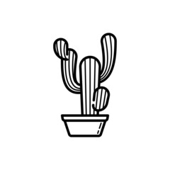 Cactus in pot thin line icon. Modern vector illustration of home plant.