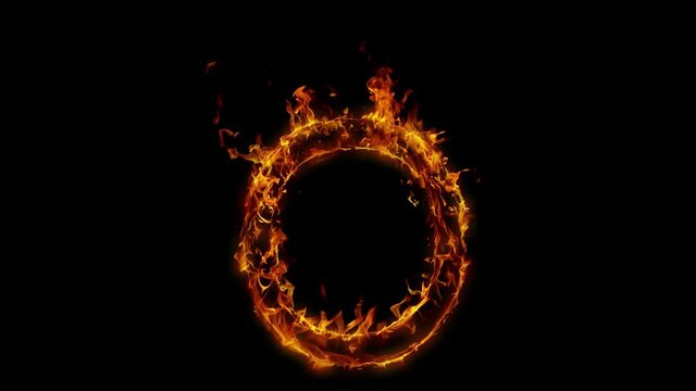 Super Slow Motion Shot of Burning Letter O Isolated on Black Background at 1000 fps.