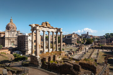 Fototapeta na wymiar View from Roman Imperial Forum in Roma, Lazio, Italy.