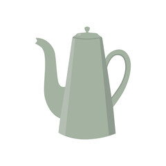 Cartoon grey teapot. Kitchen utensil. Doodle flat style. Isolated vector illustration 