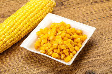 Sweet yellow corn in the bowl