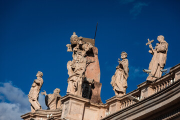 Columns, scultpures and dome of the Piazza San Pietro (Saint Peter Square) at the Vatican City.