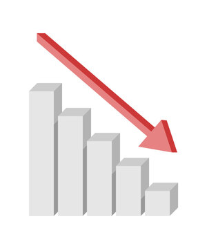 Graph Representing The Gradual Decrease In Income. Bar Chart With An Arrow Above.