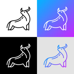 Cartoon ox thin line icon. Modern vector illustration for Chinese horoscope.