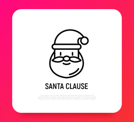 Funny Santa Claus thin line icon. Modern vector illustration, symbol of Christmas.
