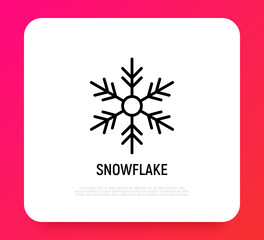 Snowflake thin line icon. Modern vector illustration, symbol of Christmas and New Year.