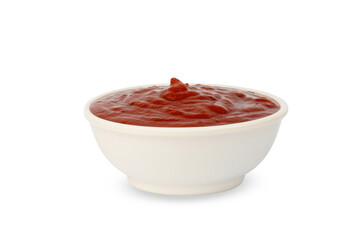 red sauce in white bowl isolated on white