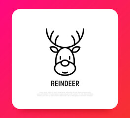Obraz na płótnie Canvas Cartoon Christmas reindeer thin line icon. Modern vector illustration.