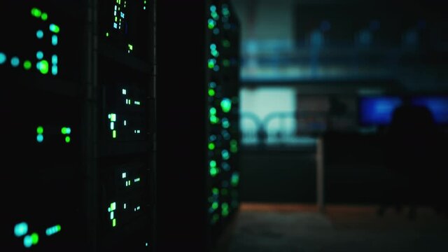 modern server room with supercomputers light