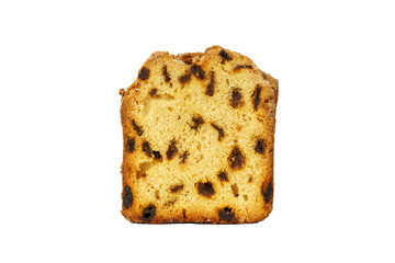 isolated piece of bread with raisins on white