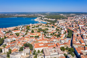Fototapeta na wymiar An amazing aerial view of Pula with amphitheatre and port, Istria, Croatia