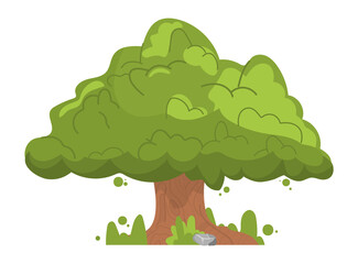 Big tree in cartoon style. Old green oak