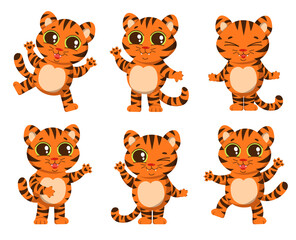 Set of funny little tiger in different