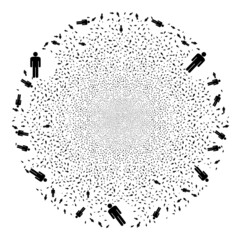 Man figure festive round cluster. Object pattern is done from scattered man figure icons as burst spheric cluster. Abstraction spheric cluster collage created from man figure items.