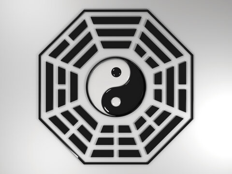 3d rendering of the ancient bagua symbol (yin and yang, I-Ching) with a liquid glossy look