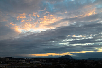 the Sainte Victoire mountain in the morning light in autumn