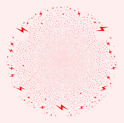 Electric strike exploding round cluster. Object pattern made from random electric strike pictograms as exploding cluster. Abstraction spheric cluster mosaic combined from electric strike items.