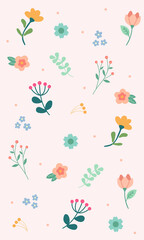 Vector of Colorful floral design pattern. Blooming spring flowers bouquet and leaf, floral elements.