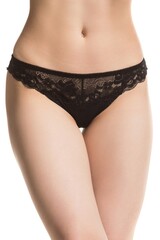 slim female body on a white background, panties, half-length shot © Ivan Traimak
