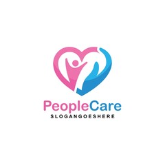 People Care Heart Shaped Logo Design Template. Symbol of care for fellow human beings, solidarity human concept vector illustration, humanitarian activities