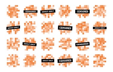 Censor mosaic pixel blur bars, censorship blurred nudity or adult content. Vector censored pixel mosaic signs set, censure pixelation effect for photo, app, tv and sensitive visual materials