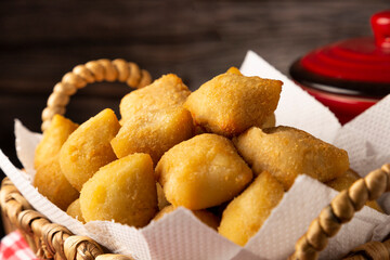 Basket with Brazilian snacks. Party food.