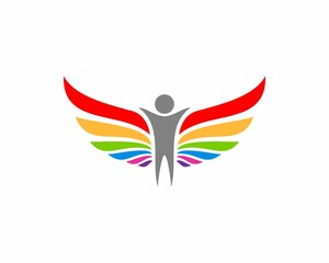 Happy people with rainbow spread wings logo