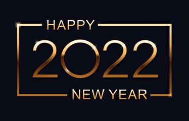 Happy new 2022 year. Elegant gold text with light. Minimalistic text. Isolated vector illustration.